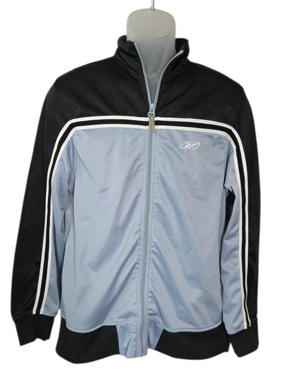 Vintage Y2K Reebok Full Zip Track Jacket Black Baby Blue Youth XL / Women's S